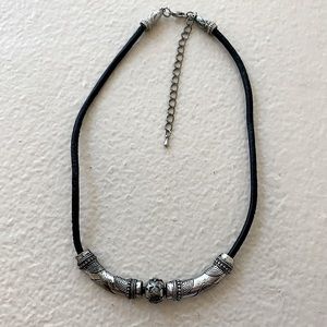 Vintage Handmade Silver Beads on Black Cord w/ Clasp